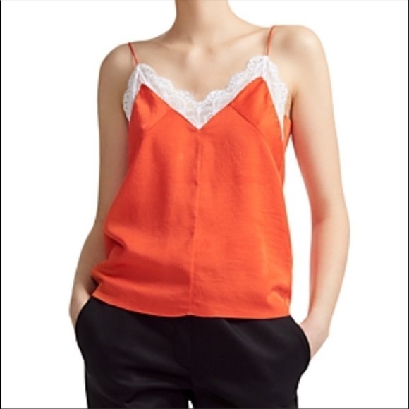 Maje Tops - Maje Lace Trim Camisole Tank Top Red Orange White Spaghetti Strap